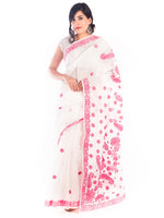 Load image into Gallery viewer, Seva Chikan Hand Embroidered White Kota Lucknowi Saree-SCL1197