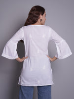 Load image into Gallery viewer, Seva Chikan Hand Embroidered White Cotton Lucknowi Chikan Top-SCL9235