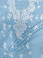 Load image into Gallery viewer, Seva Chikan Hand Embroidered Berry Blue Georgette Lucknowi Chikankari Unstitched Suit Piece-SCL13130