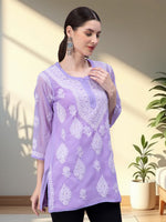 Load image into Gallery viewer, Seva Chikan Hand Embroidered Georgette Lucknowi Chikankari Top With Slip