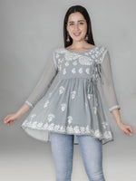 Load image into Gallery viewer, Seva Chikan Hand Embroidered Georgette Lucknowi Chikan Top
