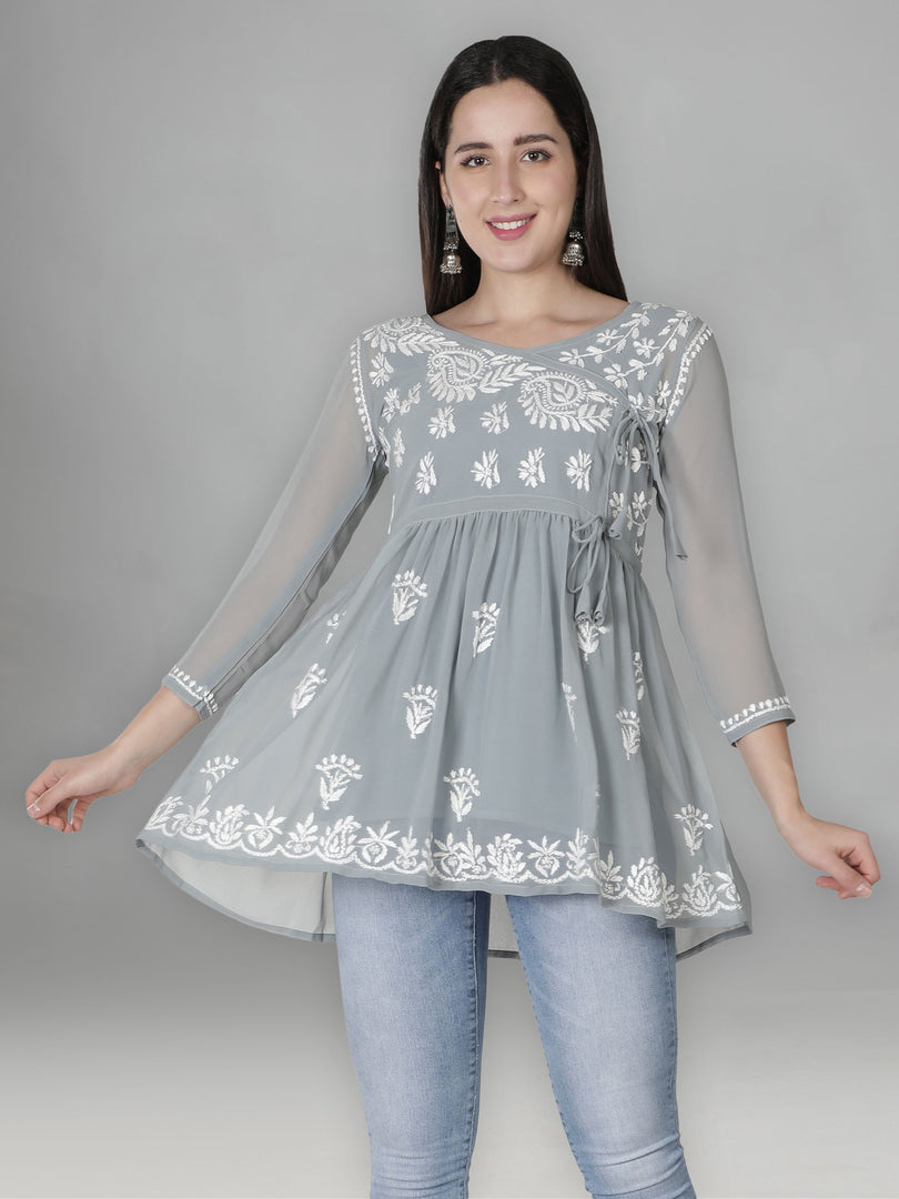 Seva Chikan Hand Embroidered Georgette Lucknowi Chikan Top