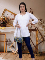 Load image into Gallery viewer, Seva Chikan Hand Embroidered White Cotton Lucknowi Chikankari Top SCL9106
