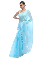 Load image into Gallery viewer, Seva Chikan Hand Embroidered Blue Cotton Lucknowi Saree-SCL2320