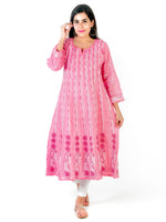Load image into Gallery viewer, Seva Chikan Hand Embroidered Pink Cotton Lucknowi Chikankari Anarkali-SCL1239