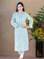 Load image into Gallery viewer, Seva Chikan Hand Embroidered Sky Blue Cotton Lucknowi Chikan Kurti SCL1218