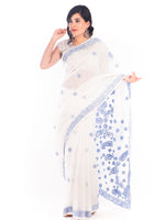 Load image into Gallery viewer, Seva Chikan Hand Embroidered White Kota Lucknowi Saree-SCL1195