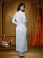 Load image into Gallery viewer, Seva Chikan Hand Embroidered White Cotton Lucknowi Chikan Kurti SCL0696