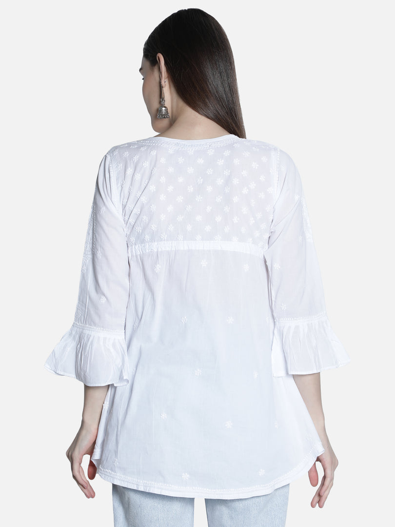 Seva Chikan Hand Embroidered Cotton Lucknowi Chikan Short Top
