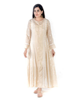 Load image into Gallery viewer, Seva Chikan Hand Embroidered Khaki Cotton Lucknowi Chikankari Anarkali-SCL1768