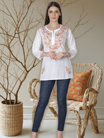 Load image into Gallery viewer, Seva Chikan Hand Embroidered Cotton Lucknowi Chikan Short Top