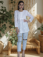 Load image into Gallery viewer, Seva Chikan Hand Embroidered Cotton Lucknowi Chikan Short Top