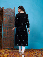 Load image into Gallery viewer, Seva Chikan Hand Embroidered Black Cotton Lucknowi Chikankari Kurta