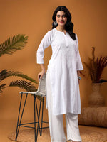 Load image into Gallery viewer, Seva Chikan Hand Embroidered Lucknowi Chikankari White Cotton Kurta SCL4770