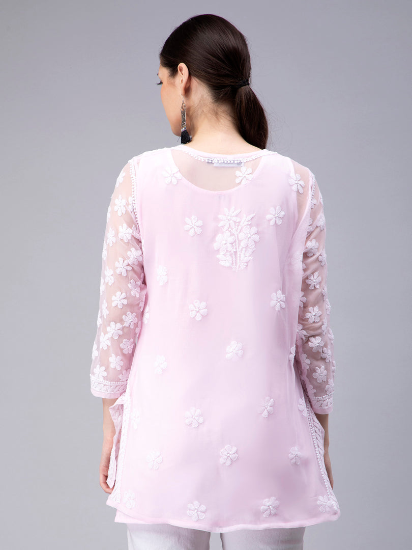 Seva Chikan Hand Embroidered Georgette Lucknowi Chikan Top With Slip