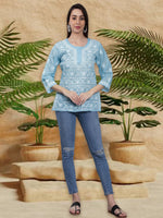 Load image into Gallery viewer, Seva Chikan Hand Embroidered Terivoil Cotton Lucknowi Chikan Top