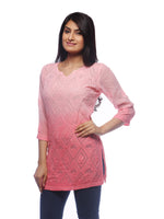 Load image into Gallery viewer, Seva Chikan Hand Embroidered Peach Viscose Georgette Lucknowi Chikankari Short Top-SCL0509