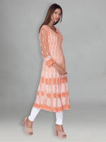Load image into Gallery viewer, Seva Chikan Hand Embroidered Peach Faux Georgette Lucknowi Chikankari Anarkali Kurta-SCL0958