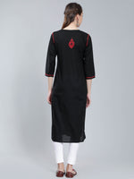 Load image into Gallery viewer, Seva Chikan Hand Embroidered Black Cotton Lucknowi Chikankari Kurta