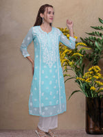 Load image into Gallery viewer, Seva Chikan Hand Embroidered Georgette Lucknowi Chikankari Kurta With Slip
