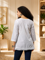Load image into Gallery viewer, Seva Chikan Hand Embroidered White Cotton Lucknowi Chikankari Top SEV2000