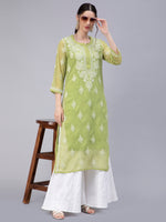 Load image into Gallery viewer, Seva Chikan Hand Embroidered Georgette Chikankari Kurta With Matching Slip