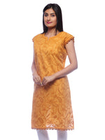 Load image into Gallery viewer, Seva Chikan Hand Embroidered Mustard Cotton Lucknowi Chikan Top-SCL0360