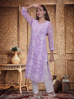 Load image into Gallery viewer, Seva Chikan Hand Embroidered Georgette Lucknowi Chikankari Kurta With Slip