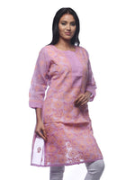 Load image into Gallery viewer, Seva Chikan Hand Embroidered Mauve Cotton Lucknowi Chikan Kurti-SCL0251