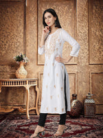 Load image into Gallery viewer, Seva Chikan Hand Embroidered White Cotton Lucknowi Chikankari Kurta