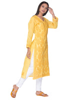 Load image into Gallery viewer, Seva Chikan Hand Embroidered Yellow Cotton Lucknowi Chikan Kurta-SCL0901
