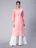 Load image into Gallery viewer, Seva Chikan Hand Embroidered Terivoil Cotton Lucknowi Chikan Kurti