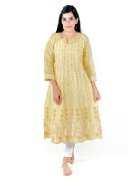 Load image into Gallery viewer, Seva Chikan Hand Embroidered Yellow Cotton Lucknowi Chikankari Anarkali-SCL1238
