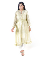 Load image into Gallery viewer, Seva Chikan Hand Embroidered Lemon Cotton Lucknowi Chikankari Anarkali-SCL1367