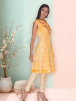 Load image into Gallery viewer, Seva Chikan Hand Embroidered Yellow Cotton Kurti Lucknow SCL1002