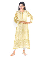 Load image into Gallery viewer, Seva Chikan Hand Embroidered Yellow Georgette Lucknowi Chikankari Anarkali-SCL1348