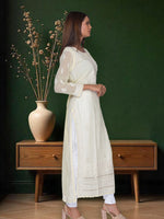 Load image into Gallery viewer, Seva Chikan Hand Embroidered Off-White Georgette Lucknowi Chikan Kurti SCL1070