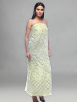 Load image into Gallery viewer, Seva Chikan Hand Embroidered Lemon Georgette Lucknowi Chikan Unstitched Kurti Piece-SCL0117
