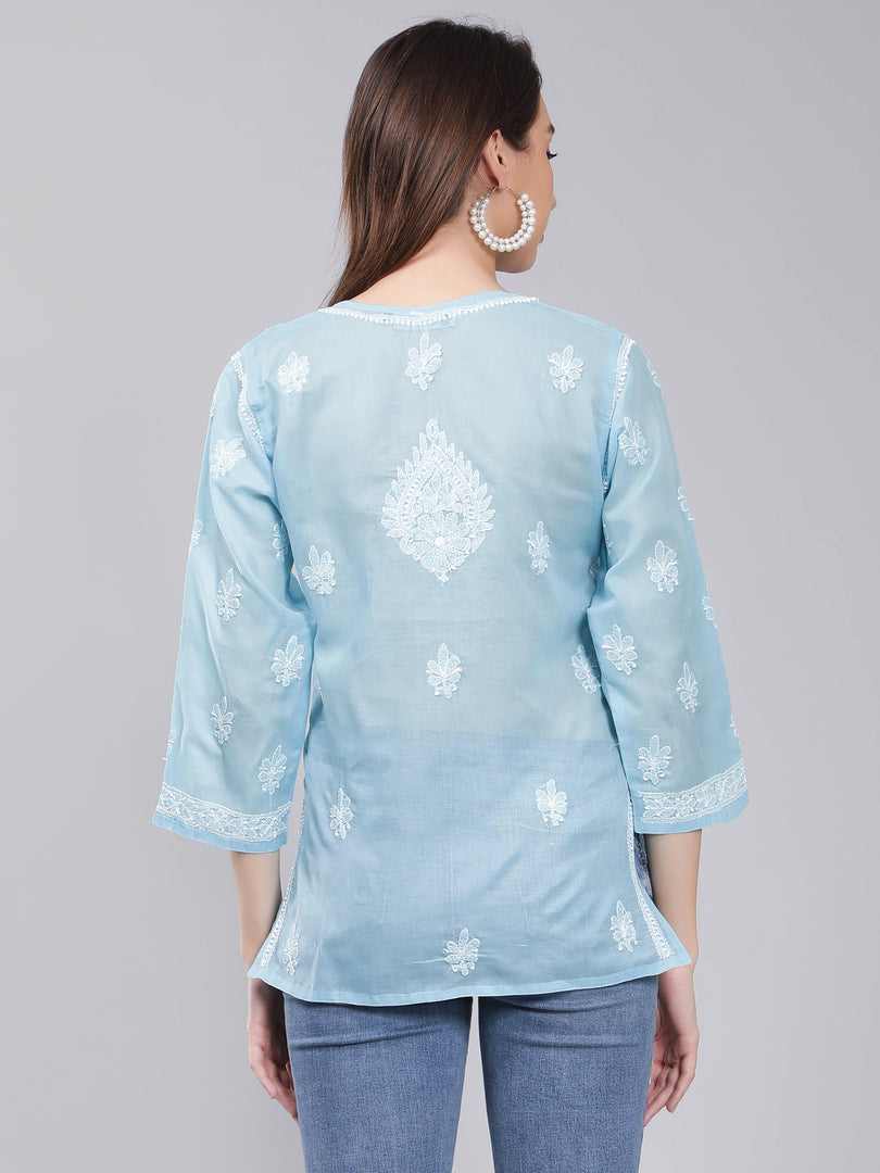 Seva Chikan Hand Embroidered Terivoil Cotton Lucknowi Chikan Top
