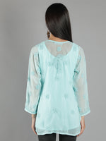 Load image into Gallery viewer, Seva Chikan Hand Embroidered  Georgette Lucknowi Chikan Top With Slip