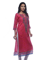 Load image into Gallery viewer, Seva Chikan Hand Embroidered Magenta Cotton Lucknowi Chikan Kurti-SCL0201
