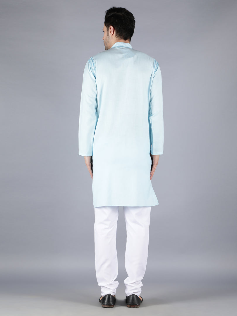 Seva Chikan Hand Embroidered Cotton Lucknowi Chikan Mens Kurta