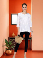 Load image into Gallery viewer, Seva Chikan Hand Embroidered White Cotton Lucknowi Chikankari Top SCL9101