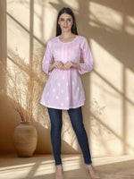 Load image into Gallery viewer, Seva Chikan Hand Embroidered Cotton Lucknowi Chikan Short Top