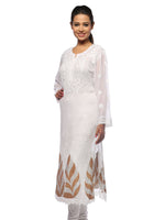 Load image into Gallery viewer, Seva Chikan Hand Embroidered White Pure Georgette Lucknowi Chikan Kurti With Muqaish Work-SCL0626