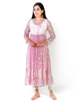 Load image into Gallery viewer, Seva Chikan Hand Embroidered Pink Georgette Lucknowi Chikankari Anarkali-SCL1319