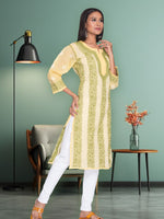 Load image into Gallery viewer, Seva Chikan Hand Embroidered Yellow Cotton Lucknowi Chikan Kurti SCL0950