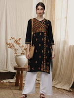 Load image into Gallery viewer, Seva Chikan Hand Embroidered Black Cotton Lucknowi Chikankari Kurta-4626