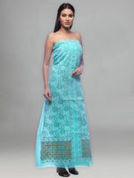 Load image into Gallery viewer, Seva Chikan Hand Embroidered Turquoise Cotton Lucknowi Chikan Unstitched Kurti Piece-SCL0092