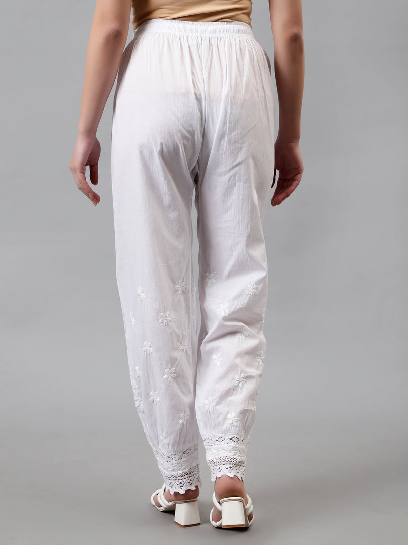 Seva Chikan Hand Embroidered Lucknowi Chikankari White Cotton Afghani Salwar SCL11031
